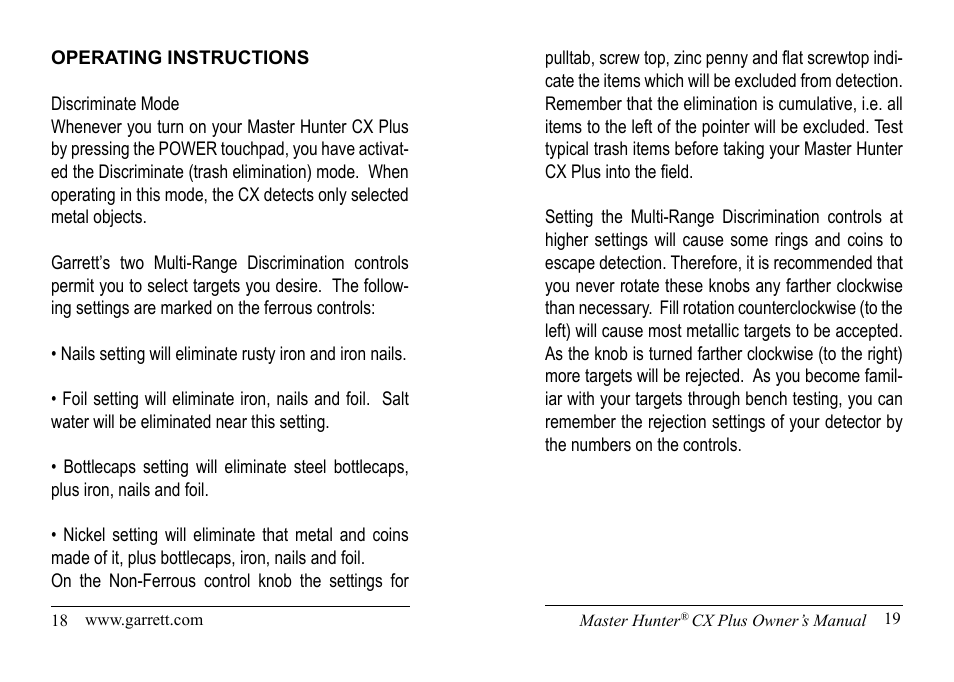 Garrett Metal Detectors Master Hunter CX Plus User Manual | Page 10 / 27