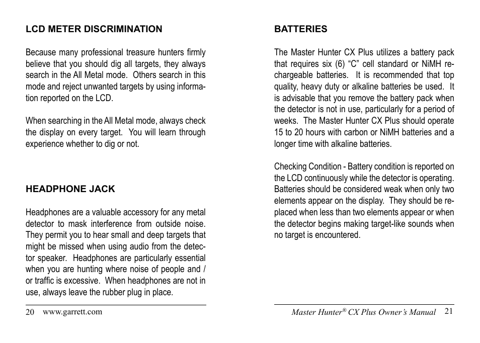 Garrett Metal Detectors Master Hunter CX Plus User Manual | Page 11 / 27