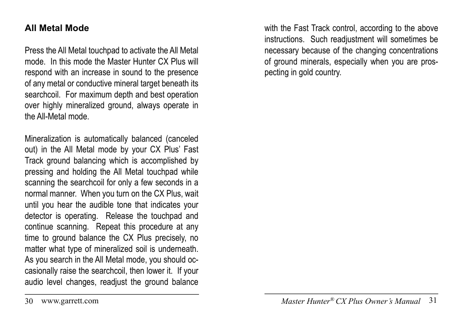 Garrett Metal Detectors Master Hunter CX Plus User Manual | Page 16 / 27