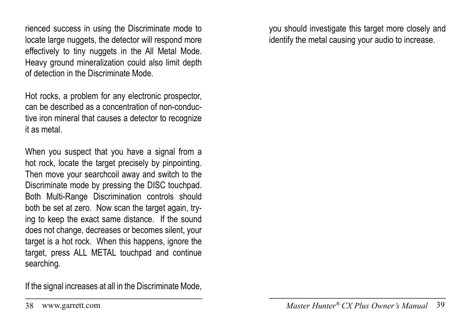 Garrett Metal Detectors Master Hunter CX Plus User Manual | Page 20 / 27