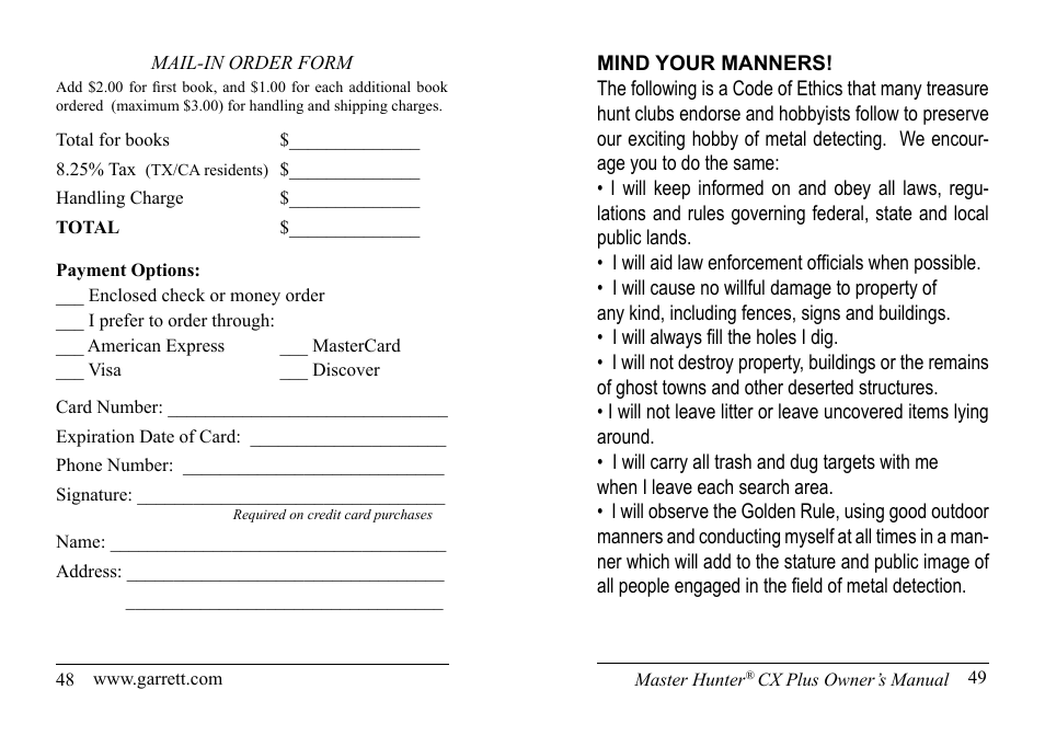 Garrett Metal Detectors Master Hunter CX Plus User Manual | Page 25 / 27