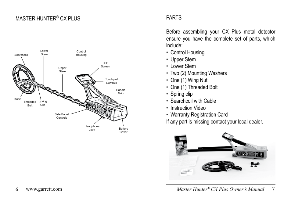 Master hunter, Cx plus owner’s manual | Garrett Metal Detectors Master Hunter CX Plus User Manual | Page 4 / 27