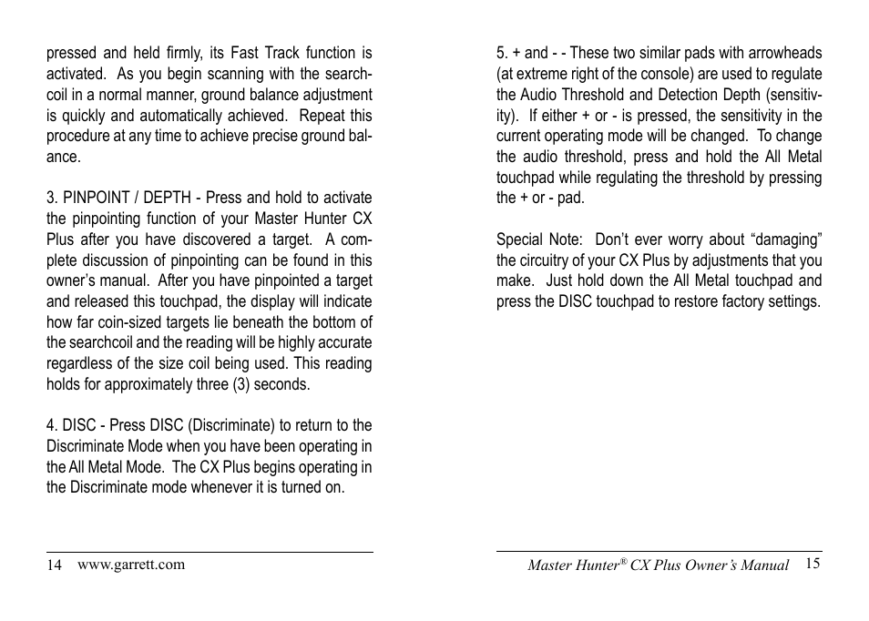 Garrett Metal Detectors Master Hunter CX Plus User Manual | Page 8 / 27