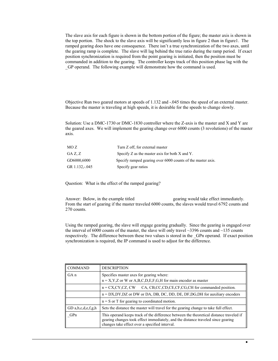 Example, Electronic gearing over a specified interval, Command summary - electronic gearing | Galil DMC-2X00 User Manual | Page 103 / 267