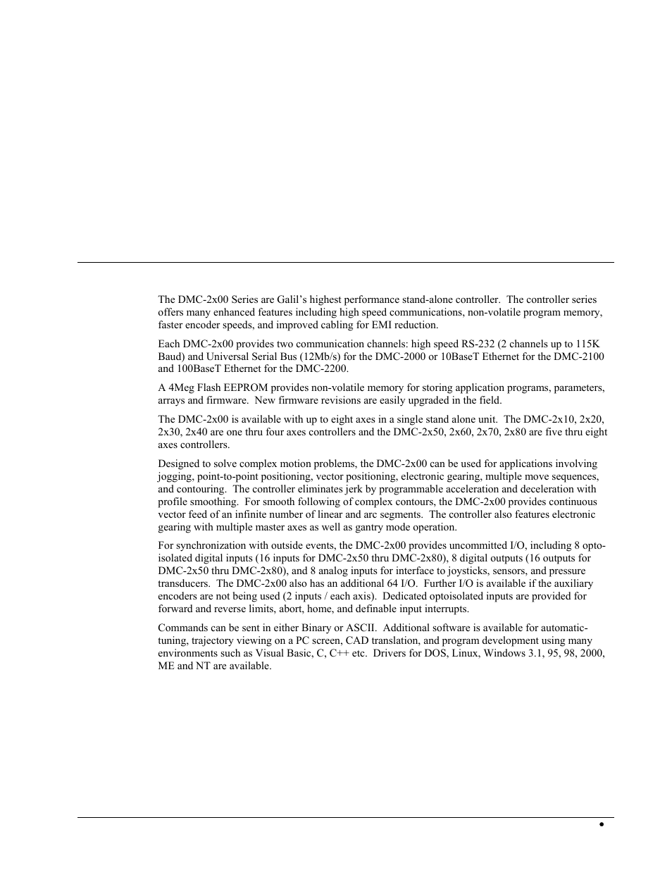 Chapter 1 overview, Introduction | Galil DMC-2X00 User Manual | Page 11 / 267