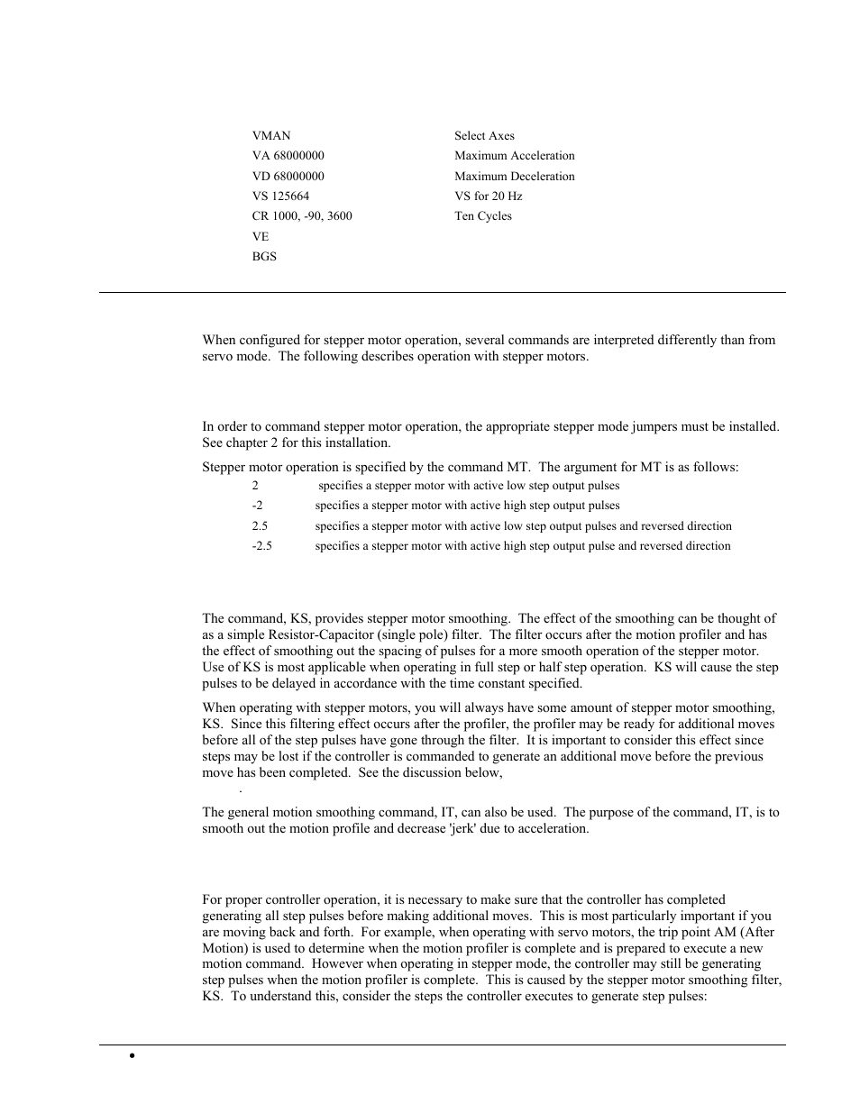 Stepper motor operation, Specifying stepper motor operation, Stepper motor smoothing | Monitoring generated pulses vs. commanded pulses | Galil DMC-2X00 User Manual | Page 116 / 267