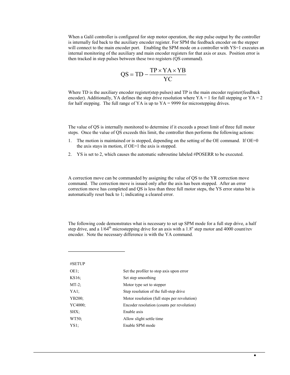 Error limit, Correction, Example: spm mode setup | Yc yb ya tp td qs ч ч | Galil DMC-2X00 User Manual | Page 119 / 267