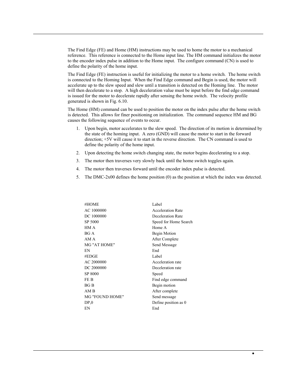 Homing, Example | Galil DMC-2X00 User Manual | Page 127 / 267