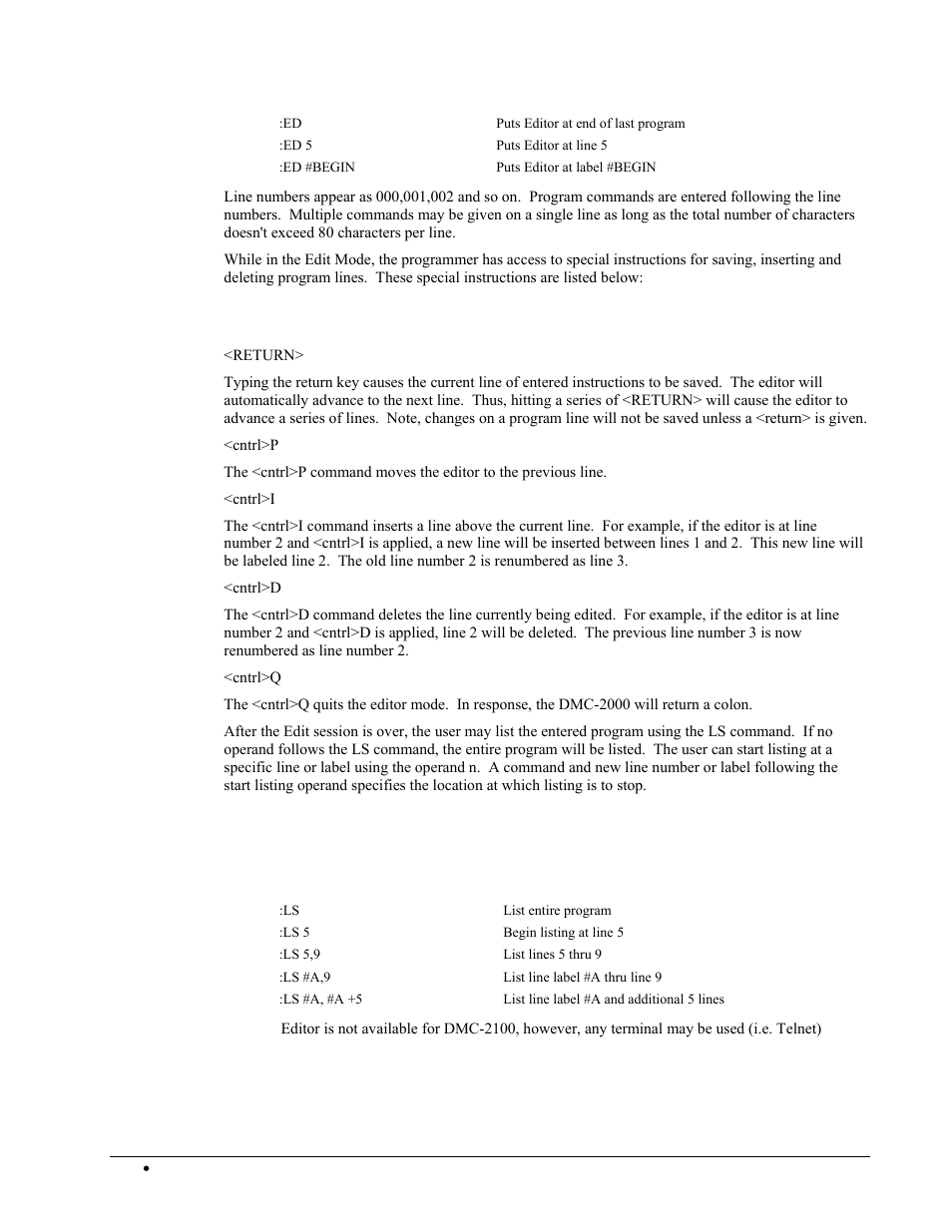 Edit mode commands, Example | Galil DMC-2X00 User Manual | Page 132 / 267