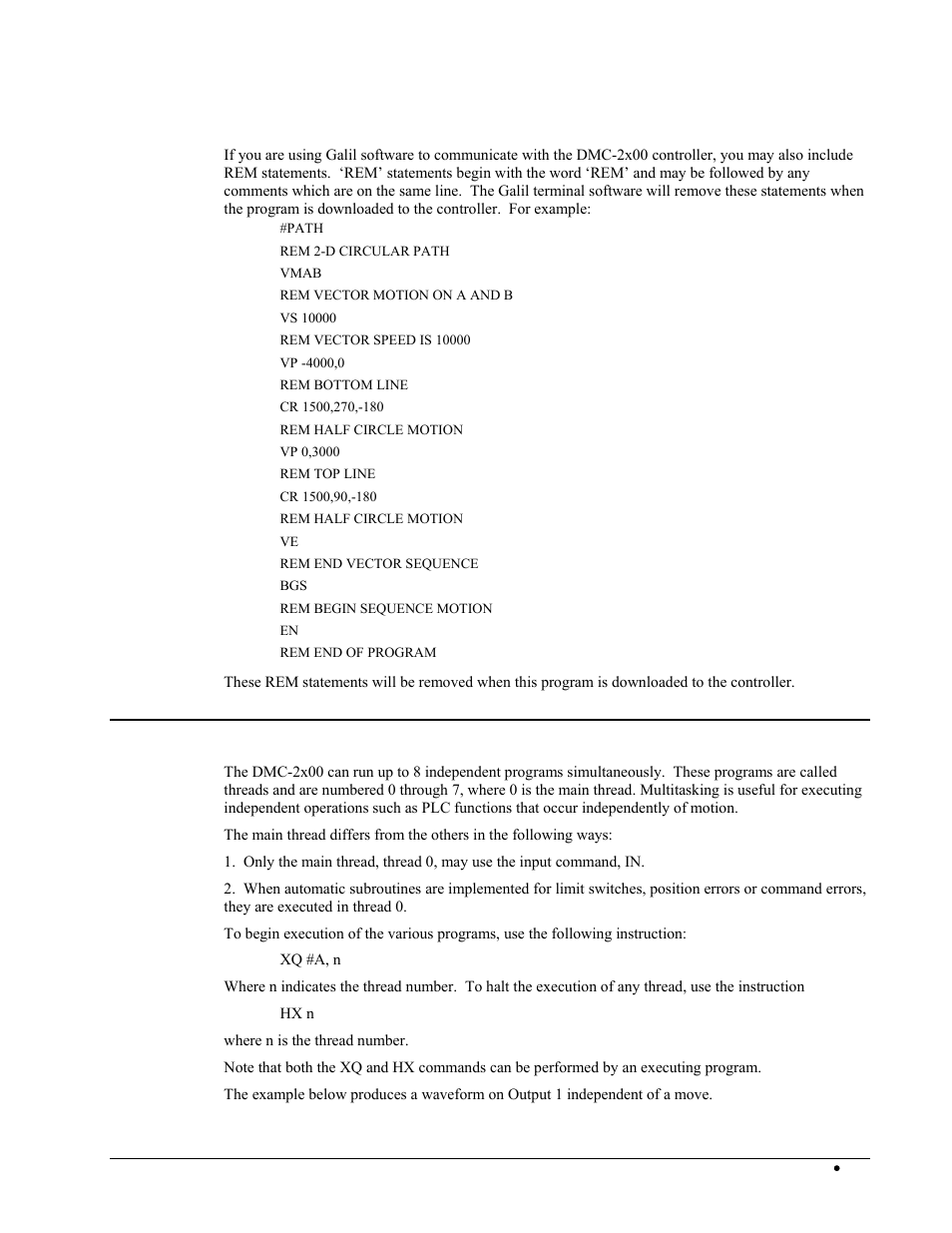 Rem command, Executing programs - multitasking | Galil DMC-2X00 User Manual | Page 135 / 267
