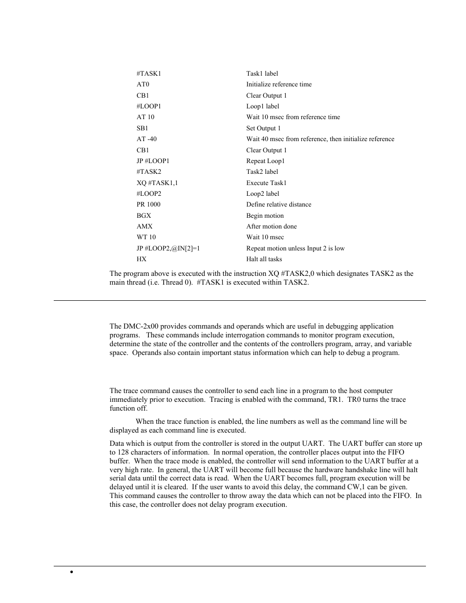 Debugging programs, Trace commands ( dmc-2100/2200 only) | Galil DMC-2X00 User Manual | Page 136 / 267