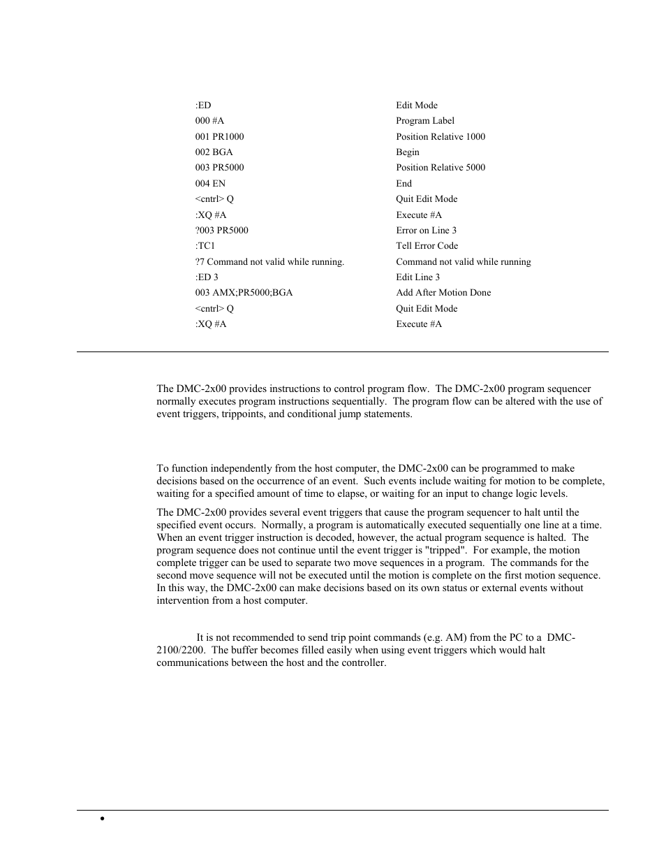 Program flow commands, Event triggers & trippoints | Galil DMC-2X00 User Manual | Page 138 / 267