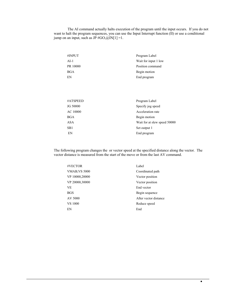 Example - set output when at speed, Example - change speed along vector path | Galil DMC-2X00 User Manual | Page 141 / 267