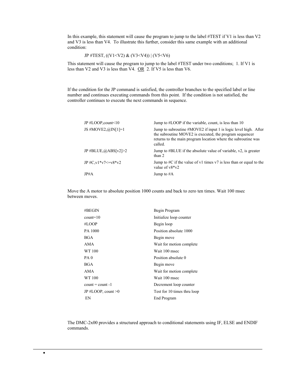 Examples, If, else, and endif | Galil DMC-2X00 User Manual | Page 144 / 267