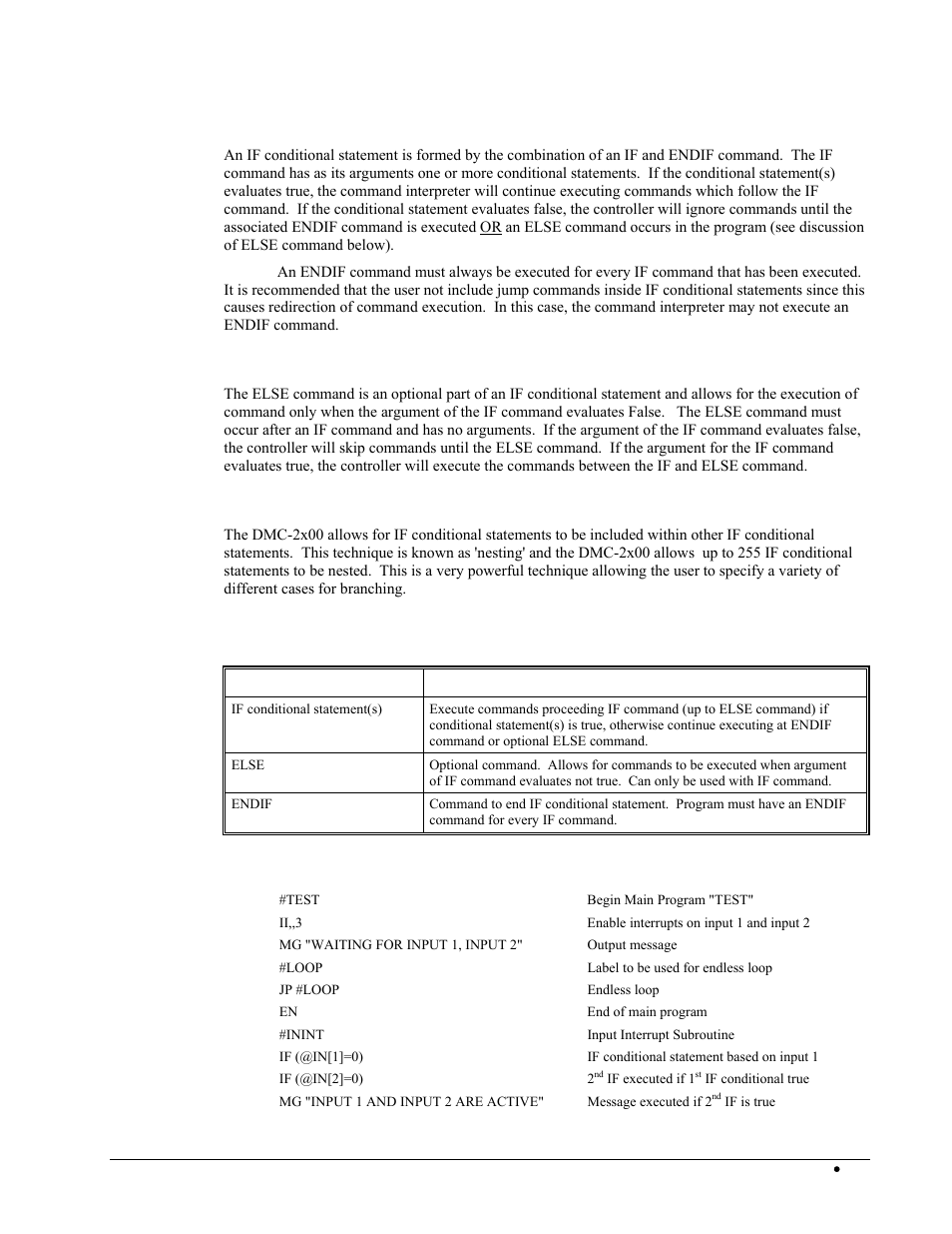 Using the if and endif commands, Using the else command, Nesting if conditional statements | Command format - if, else and endif | Galil DMC-2X00 User Manual | Page 145 / 267