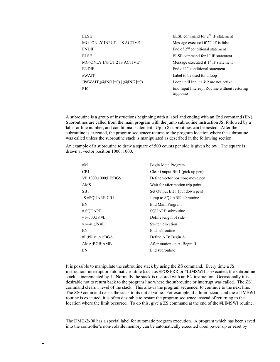 Subroutines, Stack manipulation, Auto-start routine | Galil DMC-2X00 User Manual | Page 146 / 267