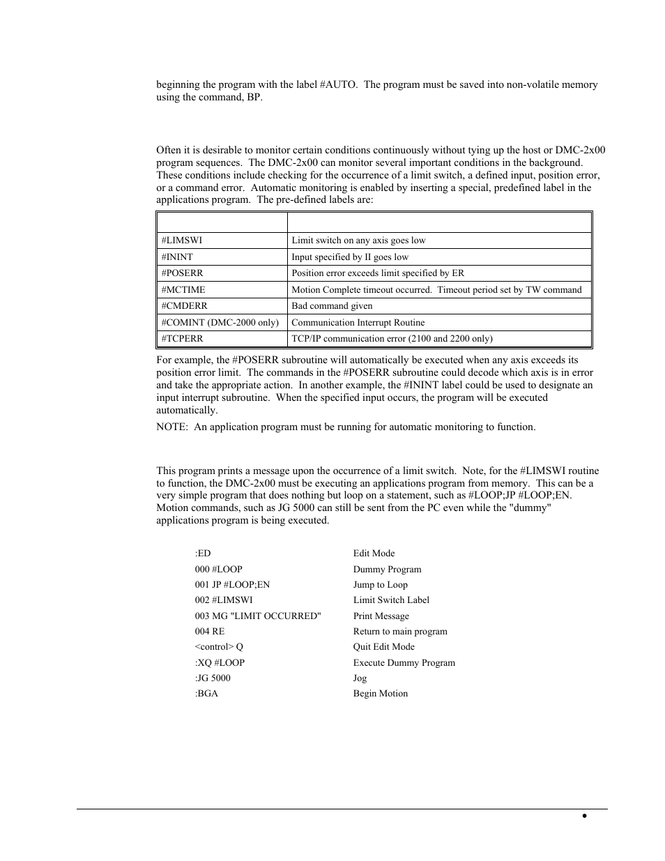 Automatic subroutines for monitoring conditions, Example - limit switch | Galil DMC-2X00 User Manual | Page 147 / 267