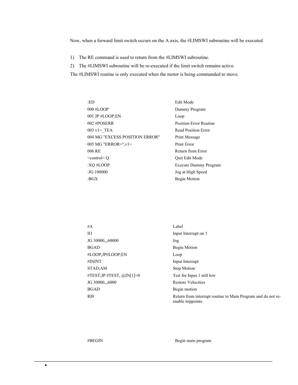 Example - position error, Example - input interrupt, Example - motion complete timeout | Galil DMC-2X00 User Manual | Page 148 / 267