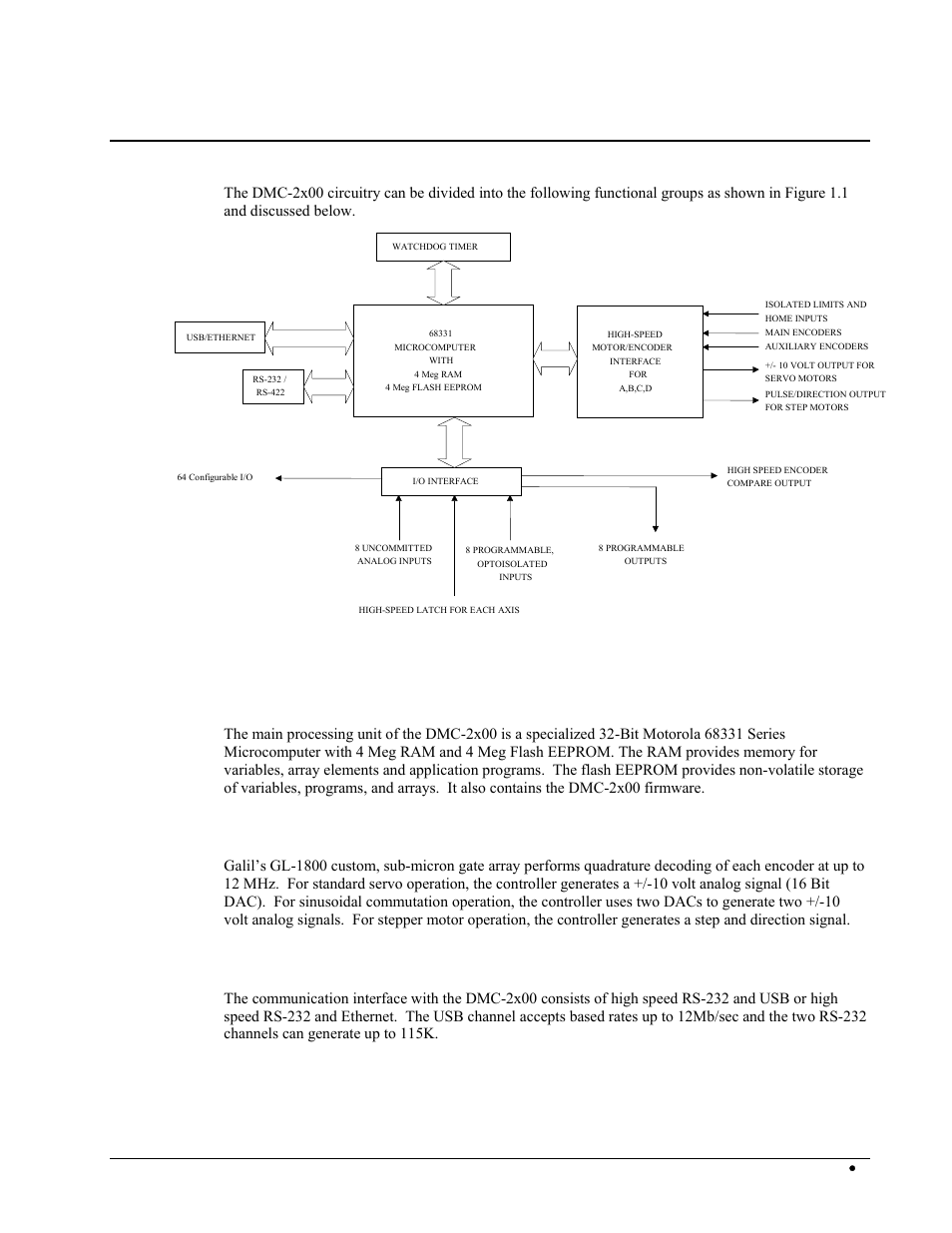 Dmc-2x00 functional elements, Microcomputer section, Motor interface | Communication | Galil DMC-2X00 User Manual | Page 15 / 267