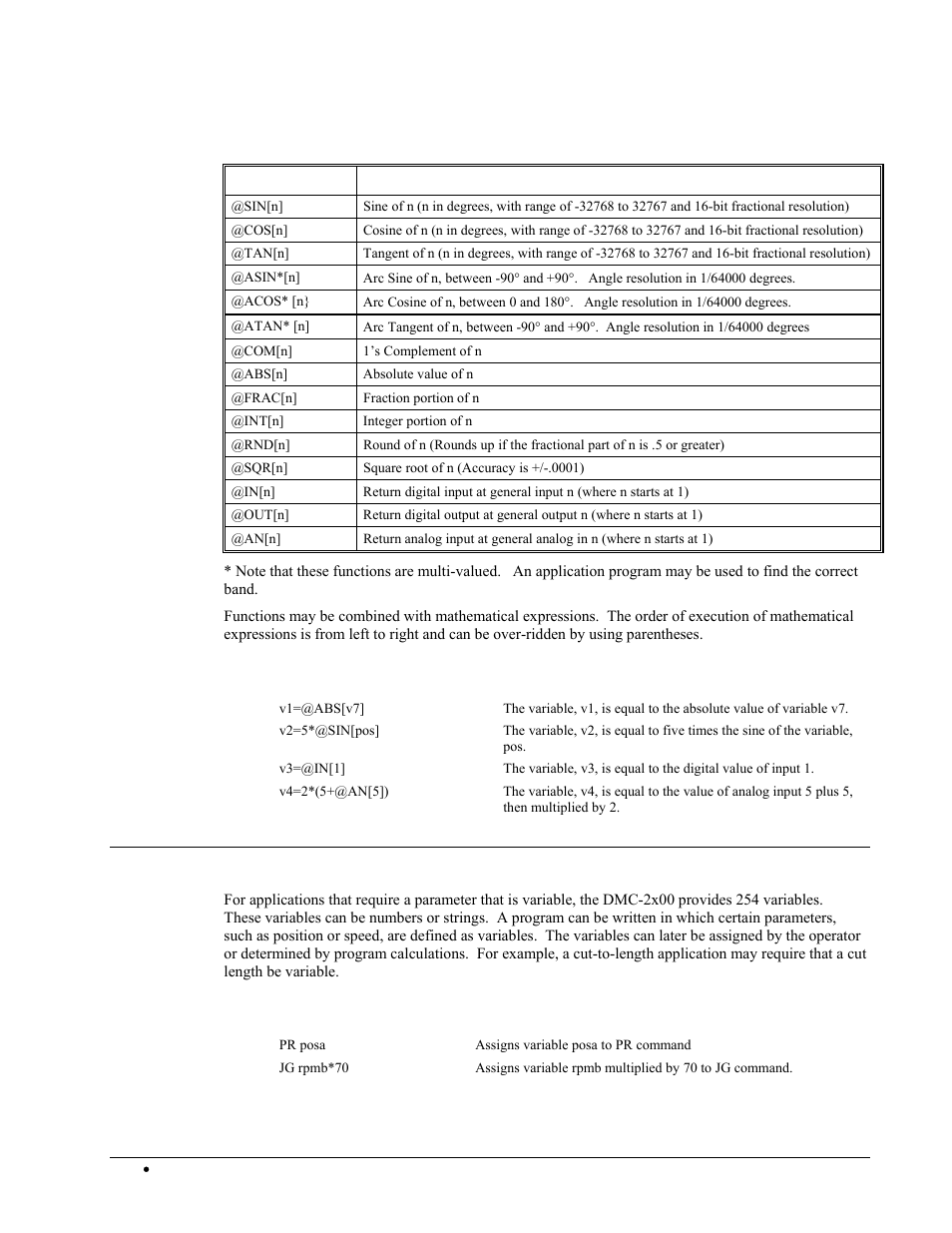 Functions, Variables | Galil DMC-2X00 User Manual | Page 154 / 267