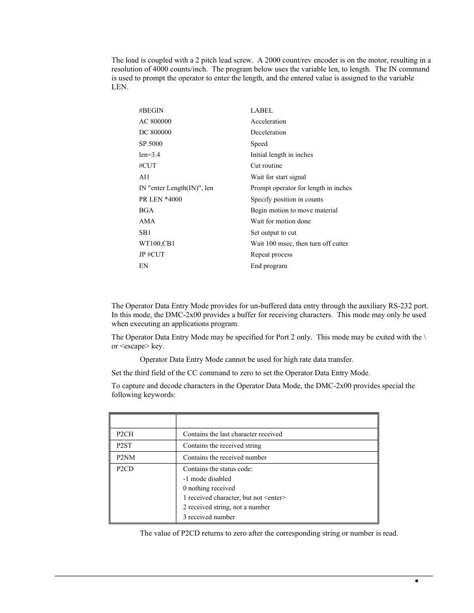 Operator data entry mode | Galil DMC-2X00 User Manual | Page 161 / 267