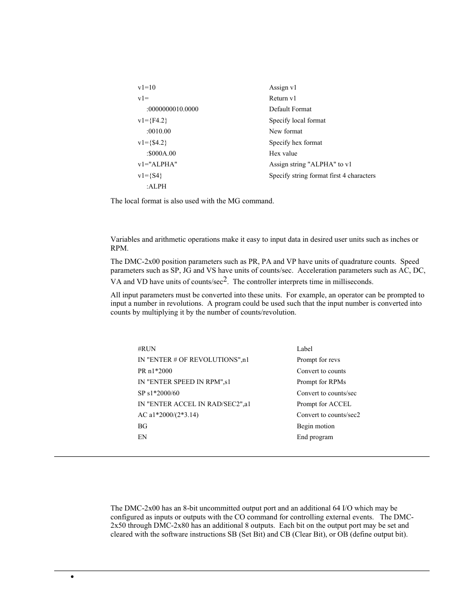 Converting to user units, Hardware i/o, Digital outputs | Galil DMC-2X00 User Manual | Page 168 / 267