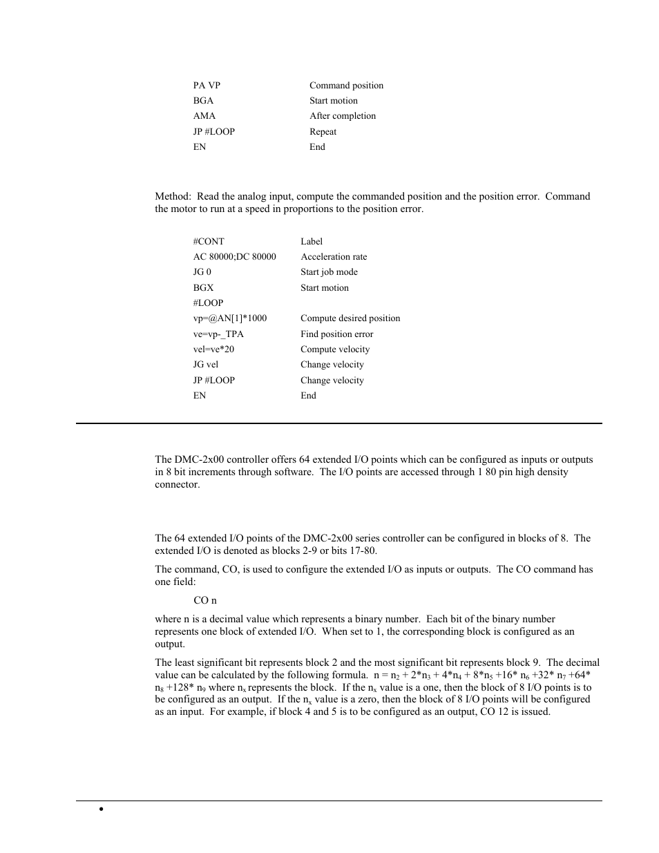 Example - position follower (continuous move), Extended i/o of the dmc-2x00 controller, Configuring the i/o of the dmc-2x00 | Galil DMC-2X00 User Manual | Page 172 / 267