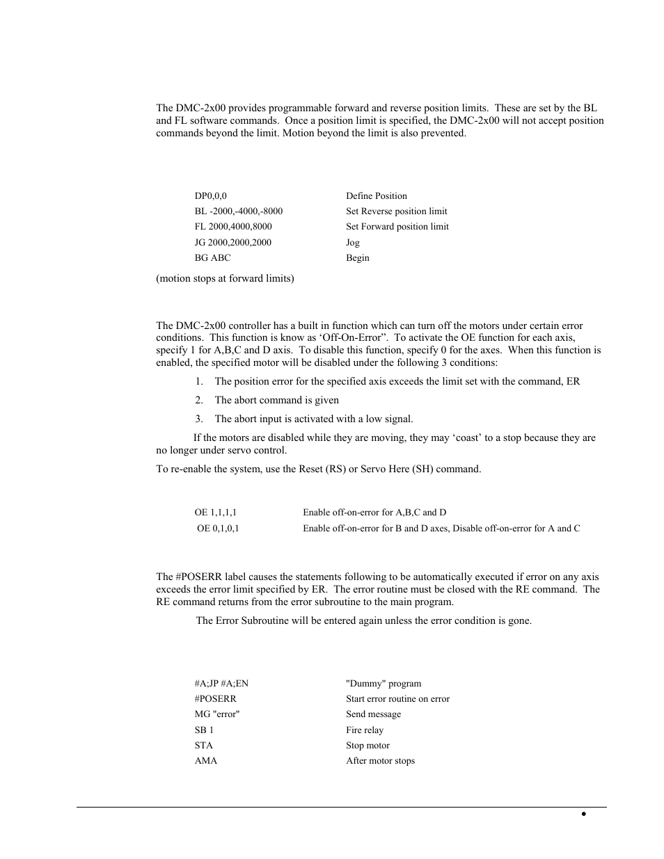 Programmable position limits, Example, Off-on-error | Automatic error routine | Galil DMC-2X00 User Manual | Page 183 / 267
