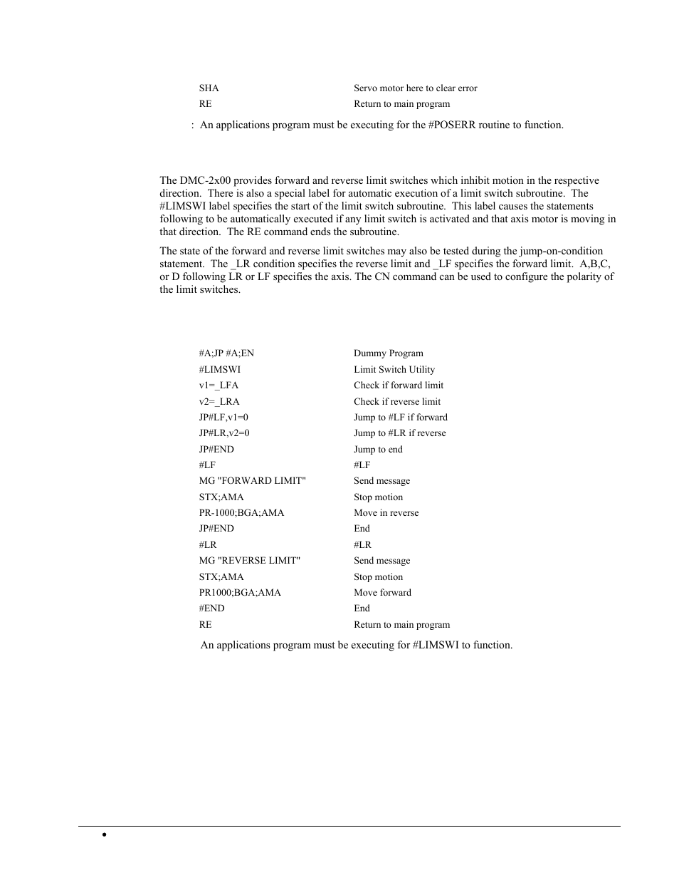 Limit switch routine, Example | Galil DMC-2X00 User Manual | Page 184 / 267