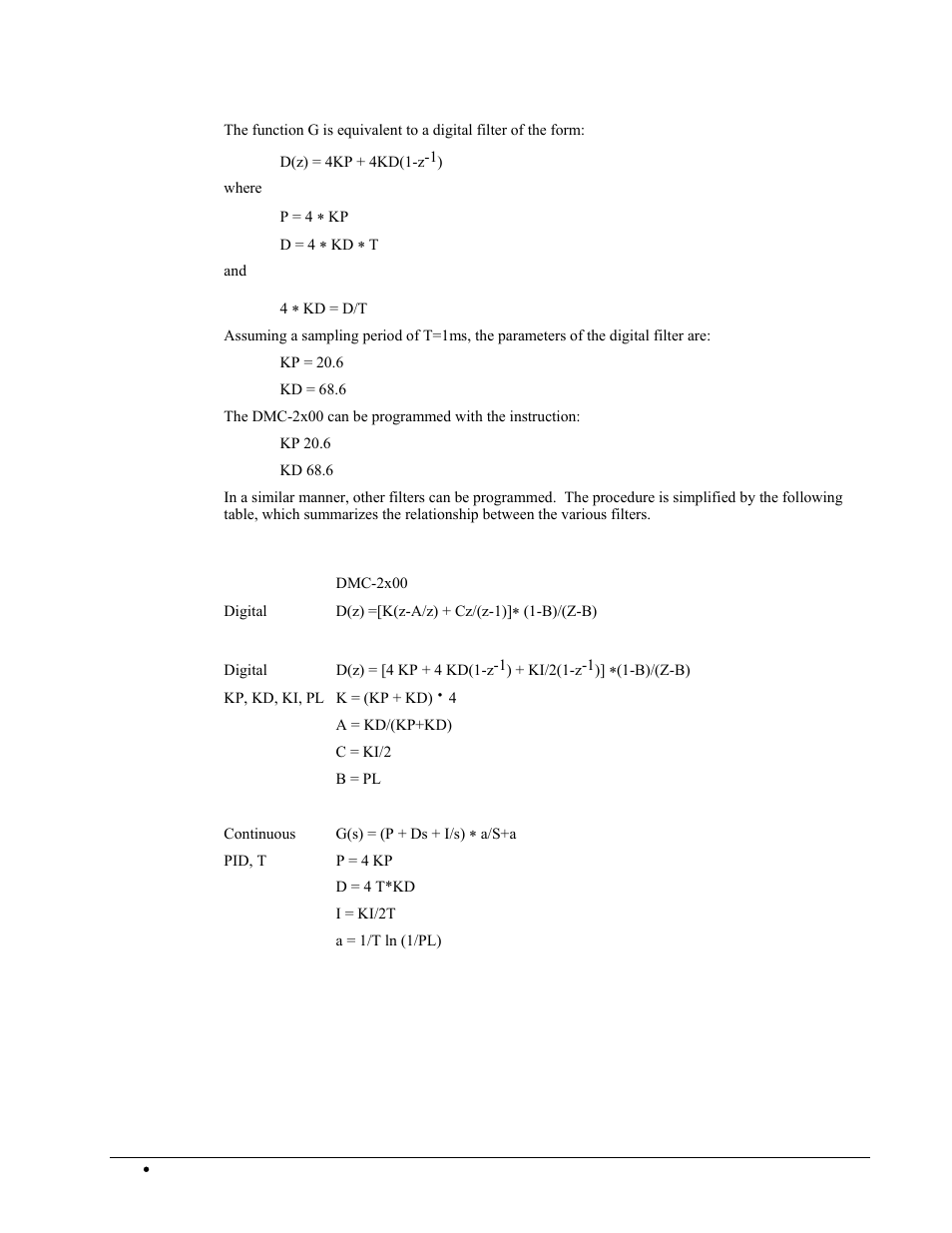 Equivalent filter form | Galil DMC-2X00 User Manual | Page 200 / 267