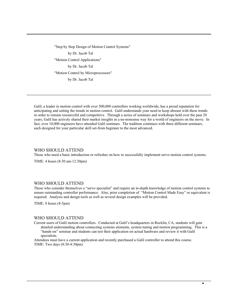 List of other publications, Training seminars | Galil DMC-2X00 User Manual | Page 263 / 267