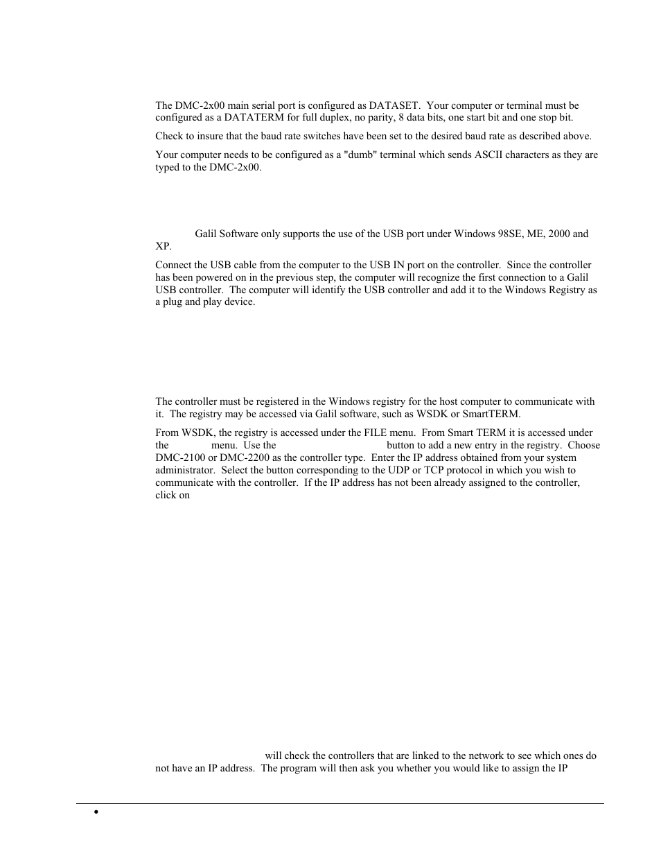 Using non-galil communication software, Communicating through the ethernet, Using galil software for windows | Galil DMC-2X00 User Manual | Page 30 / 267