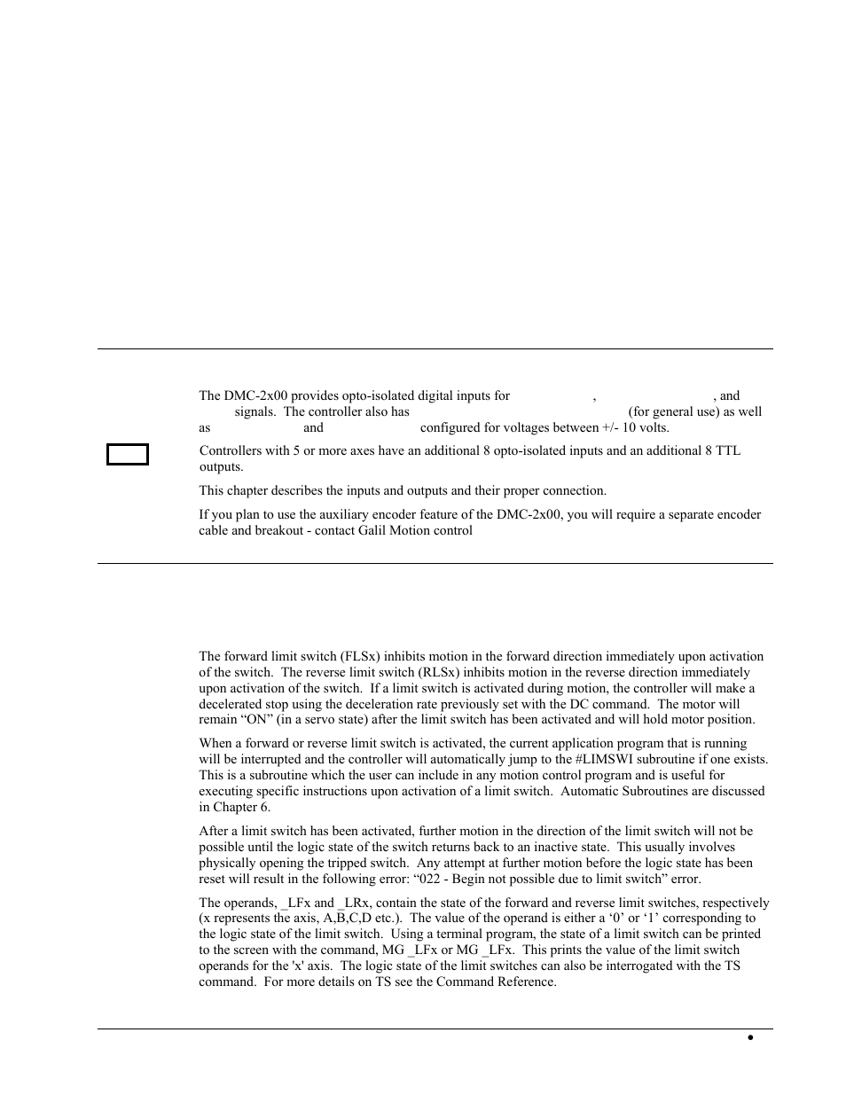 Chapter 3 connecting hardware, Overview, Using optoisolated inputs | Limit switch input, Chapter 3 connecting hardware 39 | Galil DMC-2X00 User Manual | Page 49 / 267