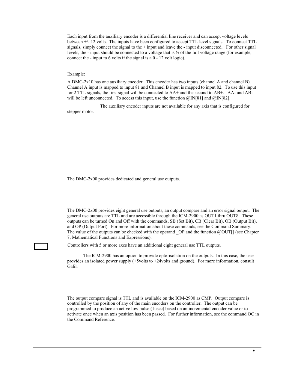 Ttl outputs, General use outputs, Output compare | Galil DMC-2X00 User Manual | Page 55 / 267