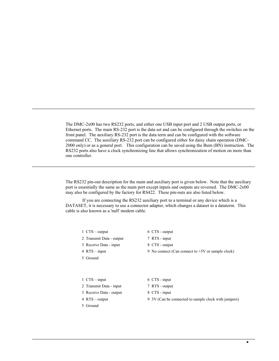 Chapter 4 communication, Introduction, Rs232 ports | Rs232 main port {p1} dataterm, Rs232 auxiliary port {p2} dataset, Chapter 4 communication 47, Rs232 - main port {p1} dataterm, Rs232 - auxiliary port {p2, Dataset, Rs232 - auxiliary port {p2} dataset | Galil DMC-2X00 User Manual | Page 57 / 267