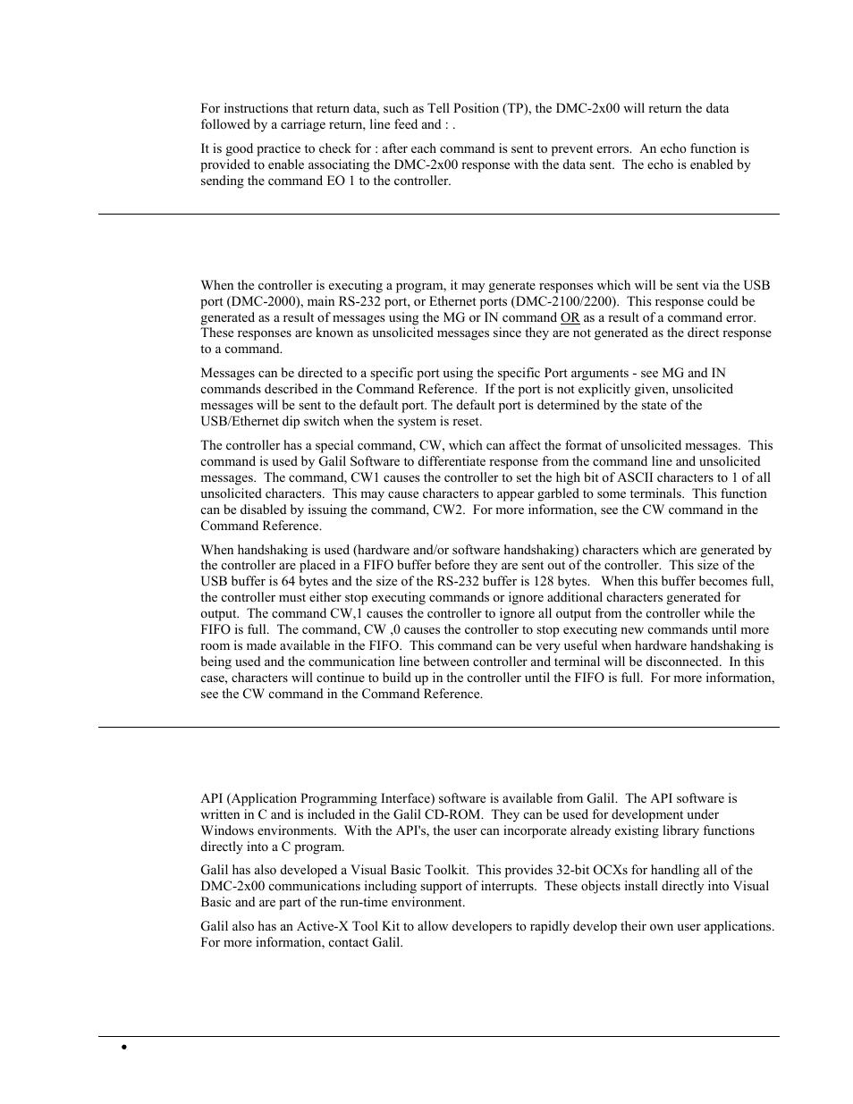 Unsolicited messages generated by controller, Galil software tools and libraries | Galil DMC-2X00 User Manual | Page 70 / 267