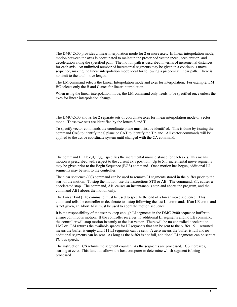 Linear interpolation mode, Specifying the coordinate plane, Specifying linear segments | Galil DMC-2X00 User Manual | Page 91 / 267
