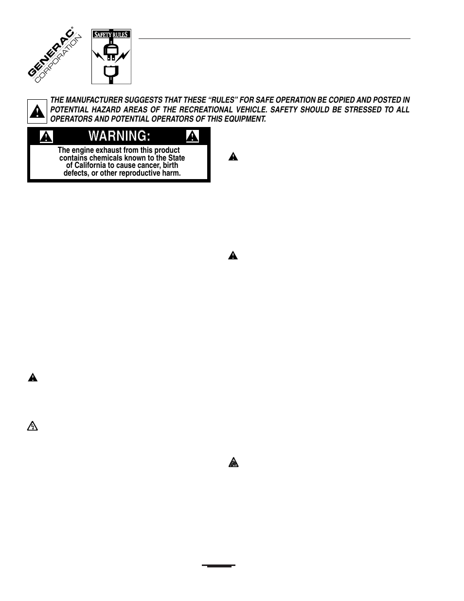 Wwa ar rn niin ng g | Generac 00919-0 User Manual | Page 2 / 32
