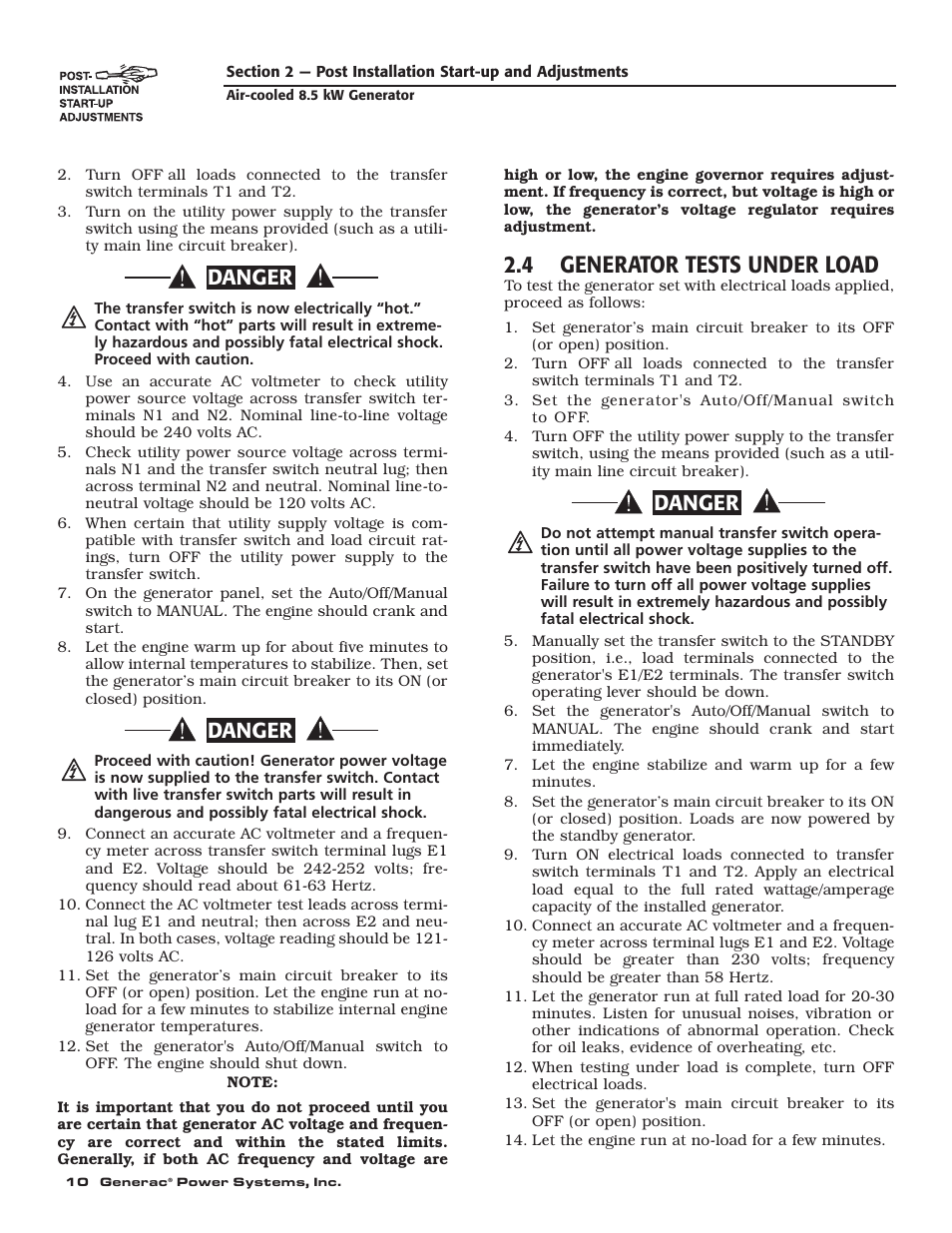 4 generator tests under load, Danger | Generac 004692-0 User Manual | Page 12 / 44