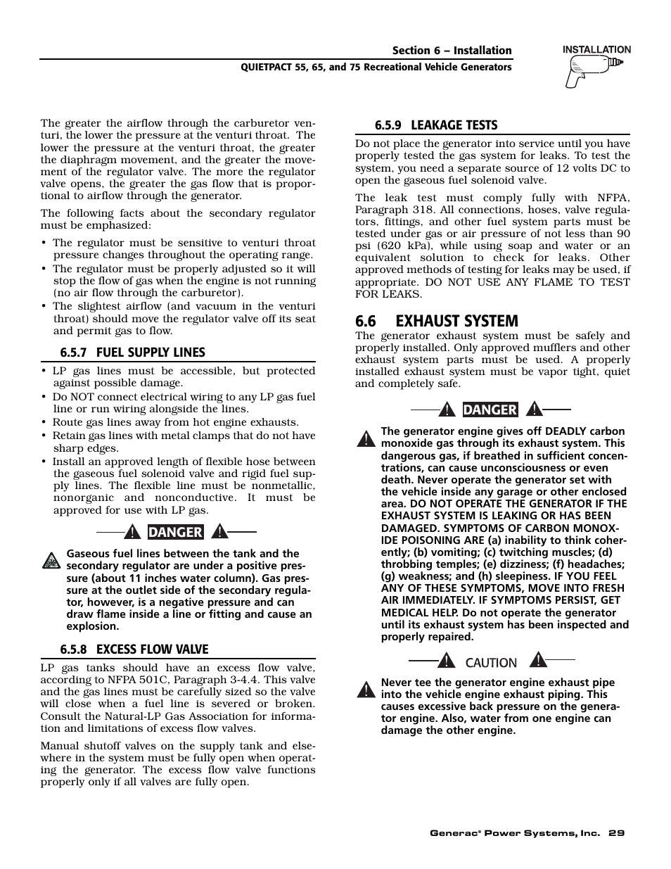 6 exhaust system | Generac 004702-0 User Manual | Page 31 / 56