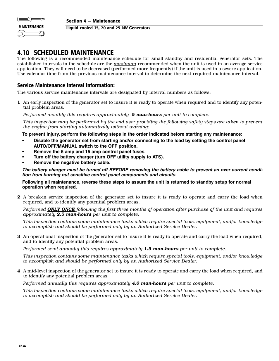 10 scheduled maintenance | Generac 005030-0 (15kW) User Manual | Page 26 / 60