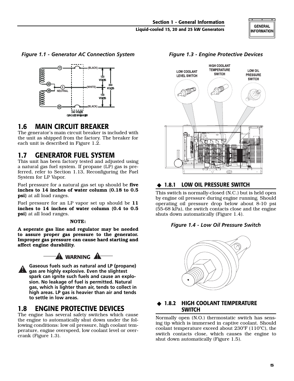 6 main circuit breaker, 7 generator fuel system, 8 engine protective devices | Generac 005030-0 (15kW) User Manual | Page 7 / 60
