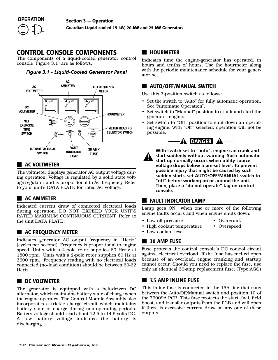 Control console components | Generac 004188-1 User Manual | Page 14 / 60