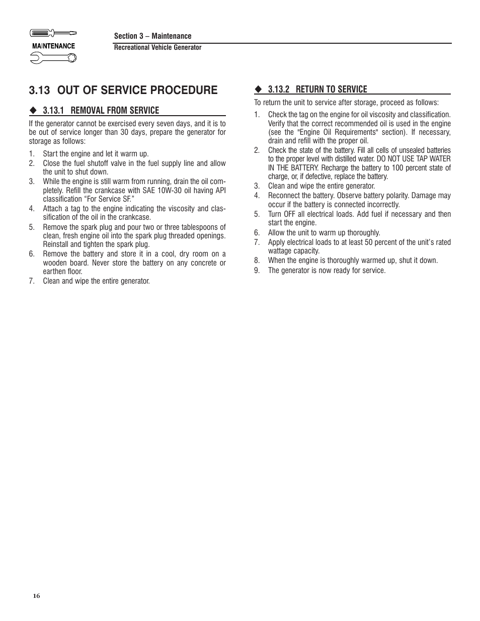 13 out of service procedure | Generac PRIMEPACT 50 04164-3 User Manual | Page 18 / 60