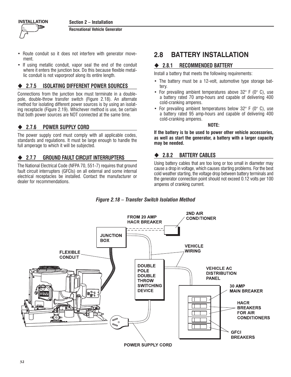8 battery installation | Generac PRIMEPACT 50 04164-3 User Manual | Page 34 / 60