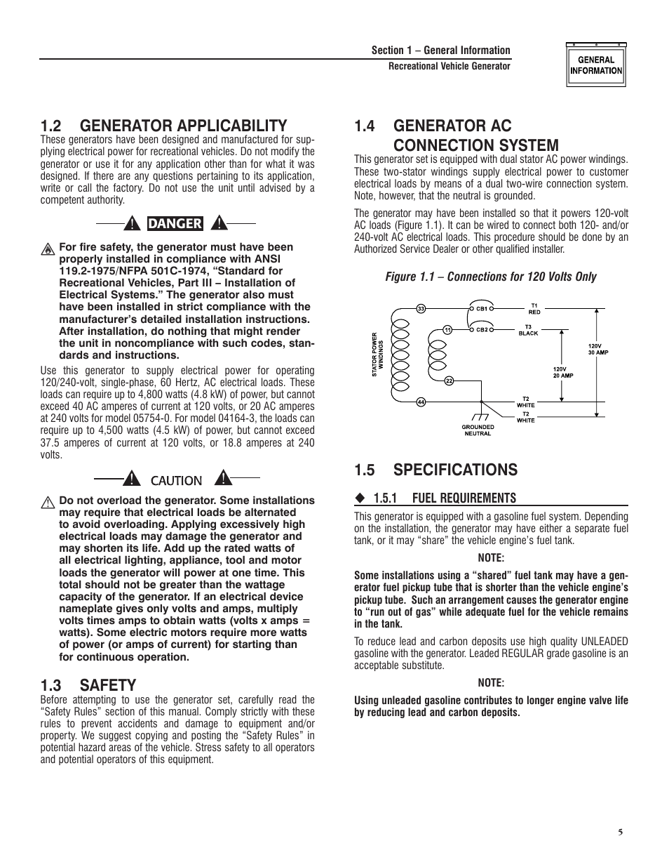 2 generator applicability, 3 safety, 4 generator ac connection system | 5 specifications | Generac PRIMEPACT 50 04164-3 User Manual | Page 7 / 60