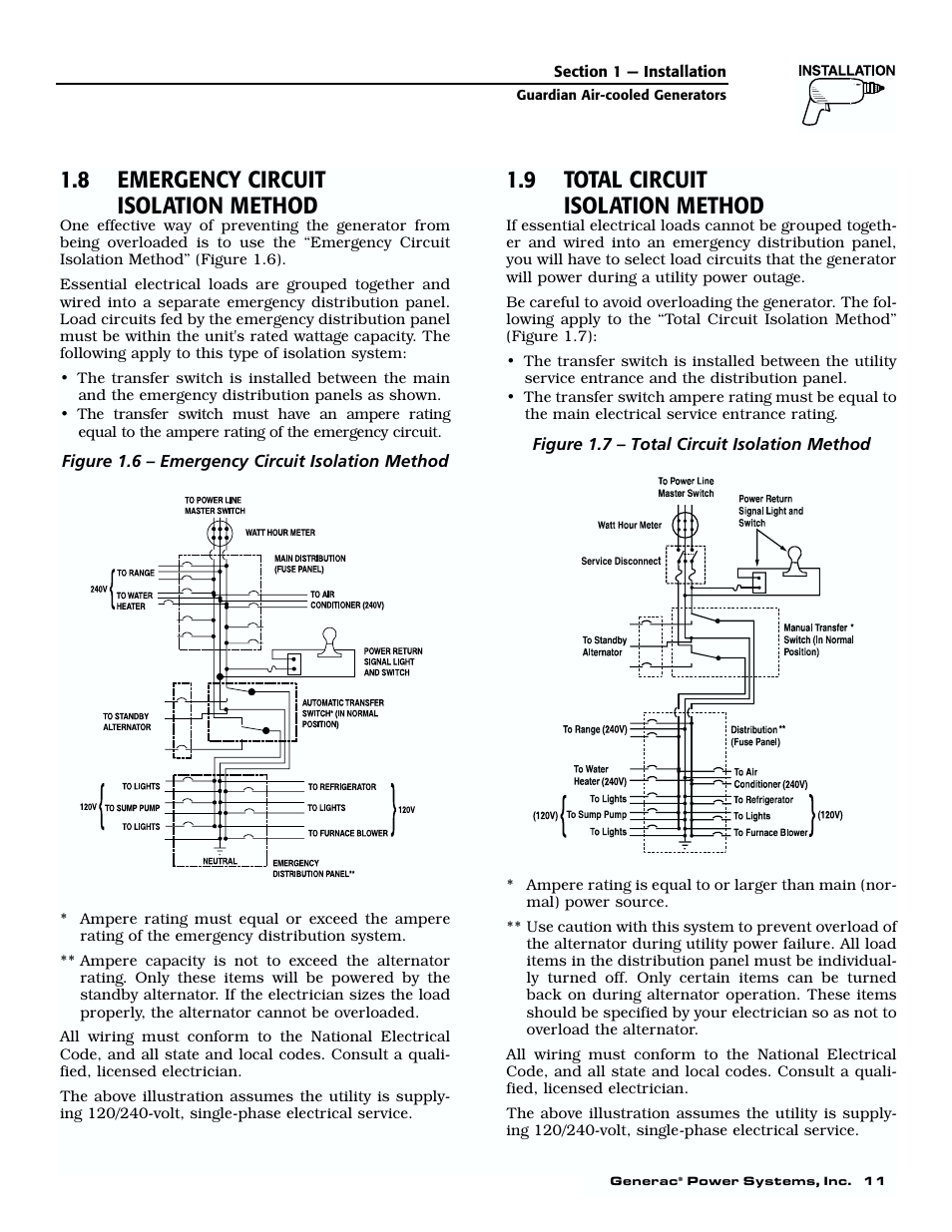 8 emergency circuit isolation method, 9 total circuit isolation method | Generac 04077-01 User Manual | Page 13 / 32