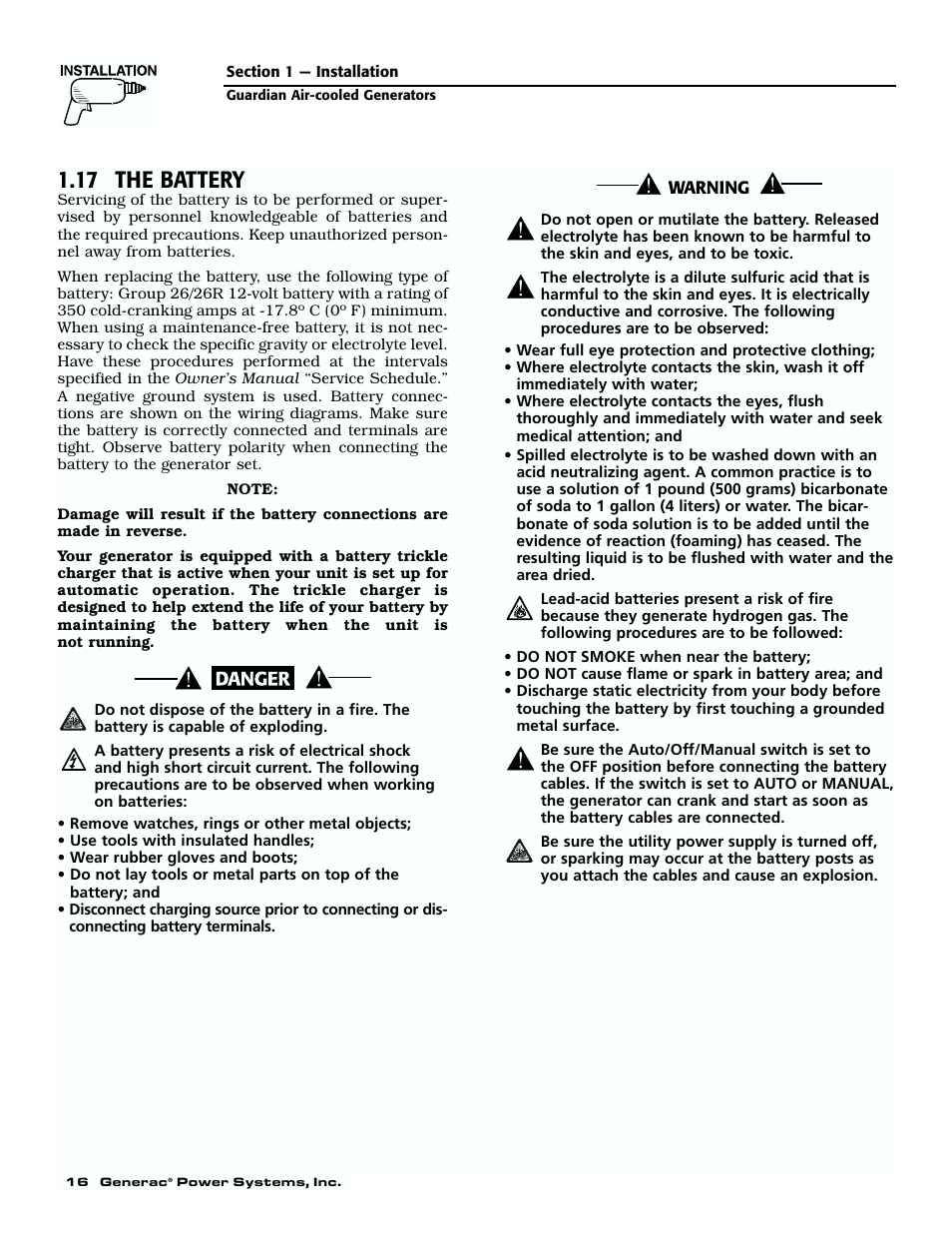 17 the battery | Generac 04077-01 User Manual | Page 18 / 32