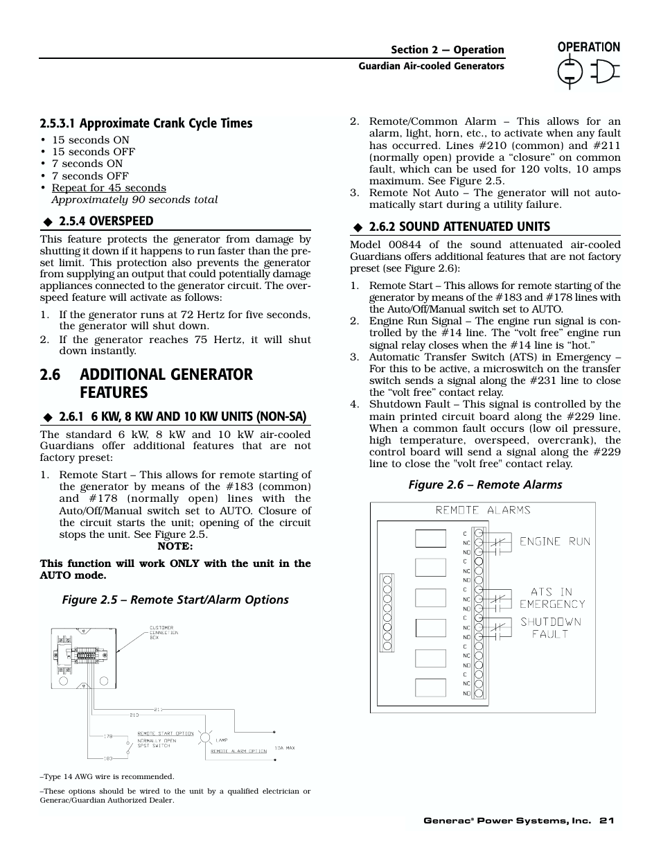 1 approximate crank, Cycle times, 4 overspeed | 6 additional generator features, 1 6 kw, 8 kw and, 10 kw units (non-sa), 2 sound attenuated units | Generac 04077-01 User Manual | Page 23 / 32