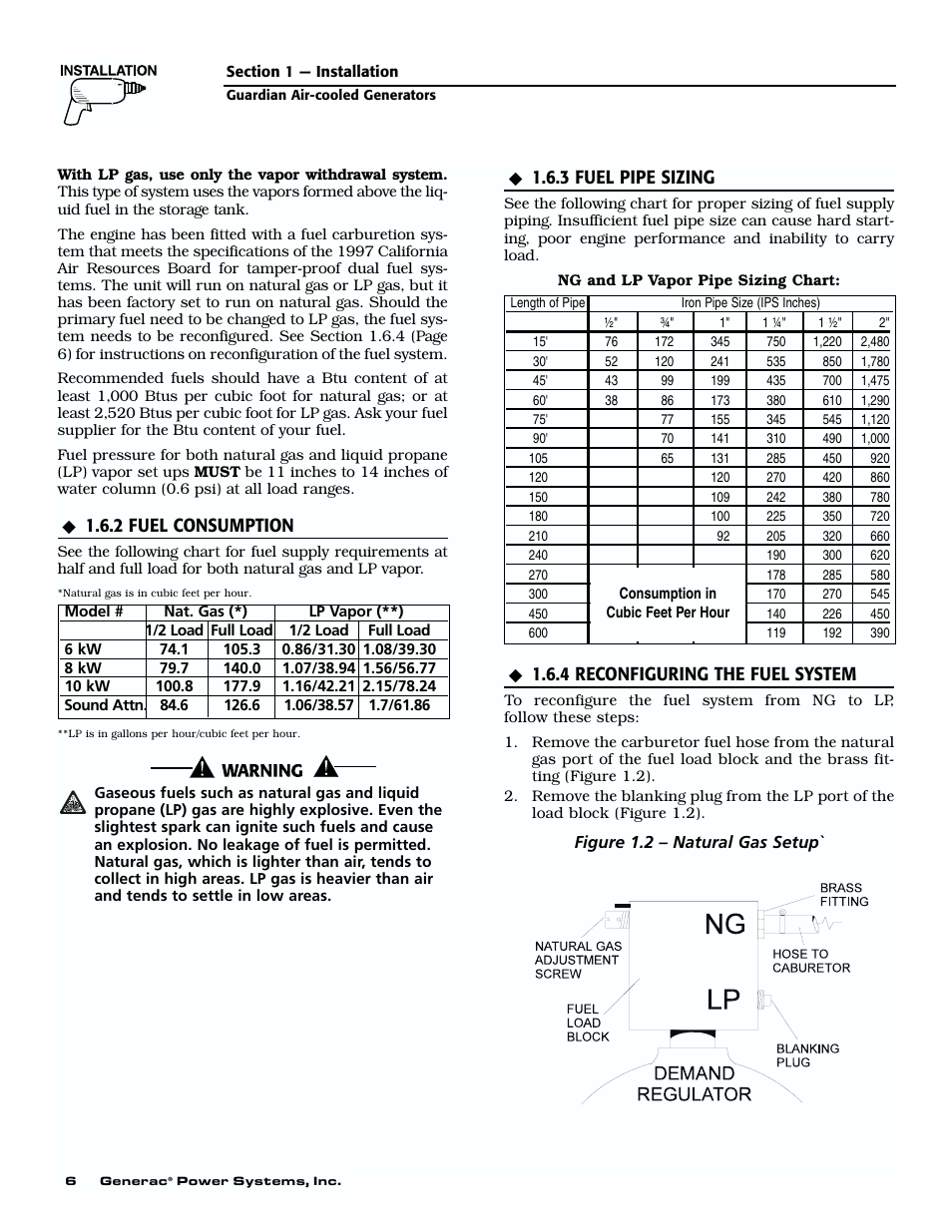 2 fuel consumption, 3 fuel pipe sizing, 4 reconfiguring the fuel system | Generac 04077-01 User Manual | Page 8 / 32